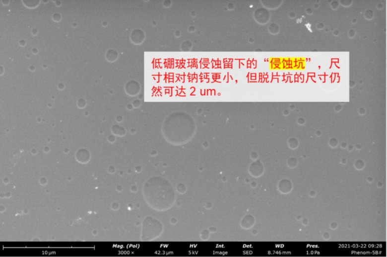 低硼玻璃侵蚀后扫描电镜图像 低硼玻璃侵蚀后扫描电镜图像